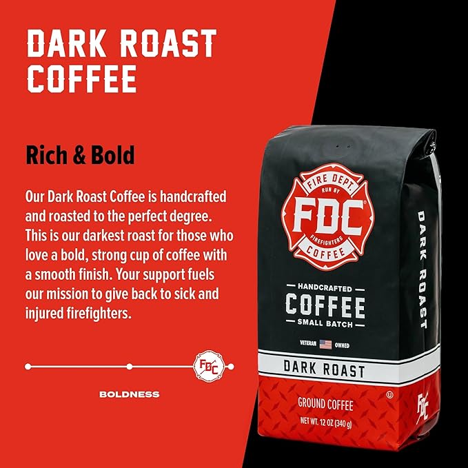Fire Department Coffee - Gives Back to Firefighters - Bold & Smooth Dark Roast Ground Coffee - Roasted in the USA - Veteran Owned - 12 oz (Pack of 2)