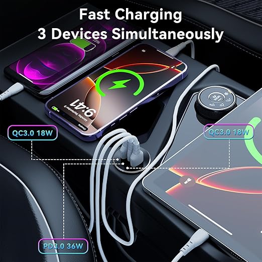 4PCS RV USB Outlet 72W Aluminum Alloy 12V/24V 3 Charging Ports, GIBBAB 36W PD3.0+2 18W QC3.0 Fast Charging Socket, Waterproof Cover Recessed Mount Car Charger Cigarette Lighter Replacement for Camper