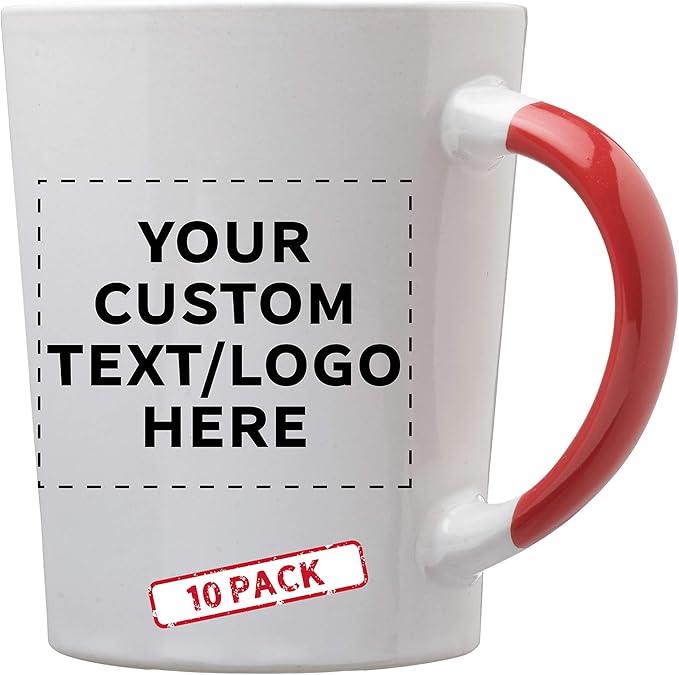 Custom Ceramic Latte Coffee Mugs by Albany 13 oz. Set of 10, Personalized Bulk Pack - Perfect for Coffee, Tea, Espresso, Hot Cocoa, Other Beverages - Red