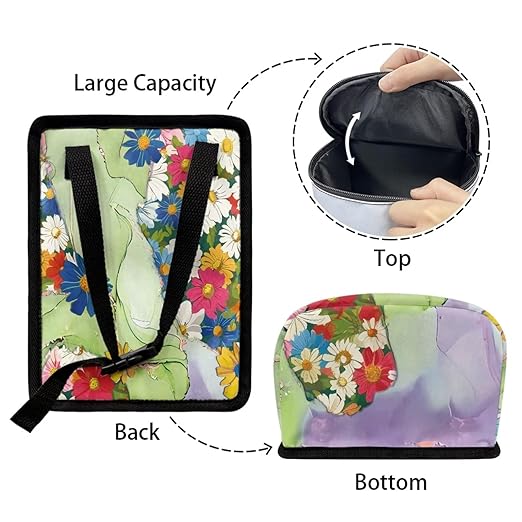 Hippie Flower Green Marble Car Trash Can Bin with Lid,Colorful Groovy Flower Hanging Automotive Garbage Cans Portable Waste Basket Automotive Interior Organizer Accessory
