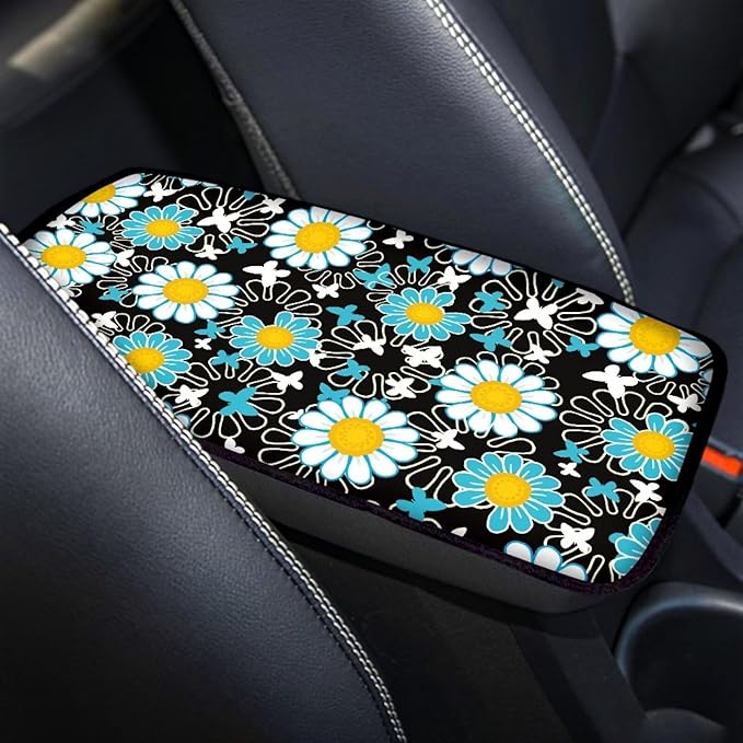 Daisy Automotive Center Console Cover Universal Floral Car Armrest Cover Auto Center Console Cushion Protector Flower Printed Car Interior Accessories Decor Dustproof