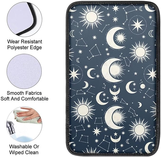 Moon and Star Center Console Cover for Car Soft Waterproof Armrest Cover Cushion Dustproof Armrest Seat Box Cover Protector for Vehicles SUV Truck Cars Auto