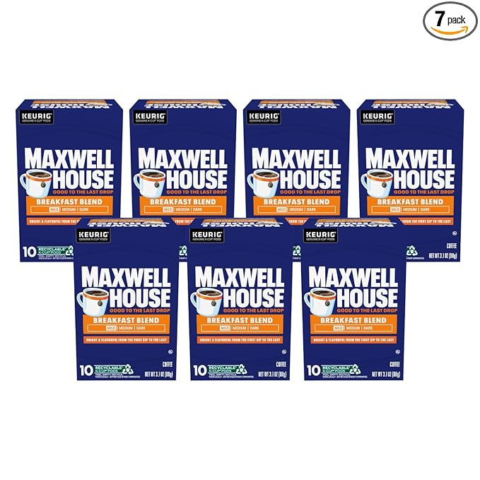 Maxwell House Breakfast Blend Mild Roast K-Cup Coffee Pods, 10 CT (Pack of 7)