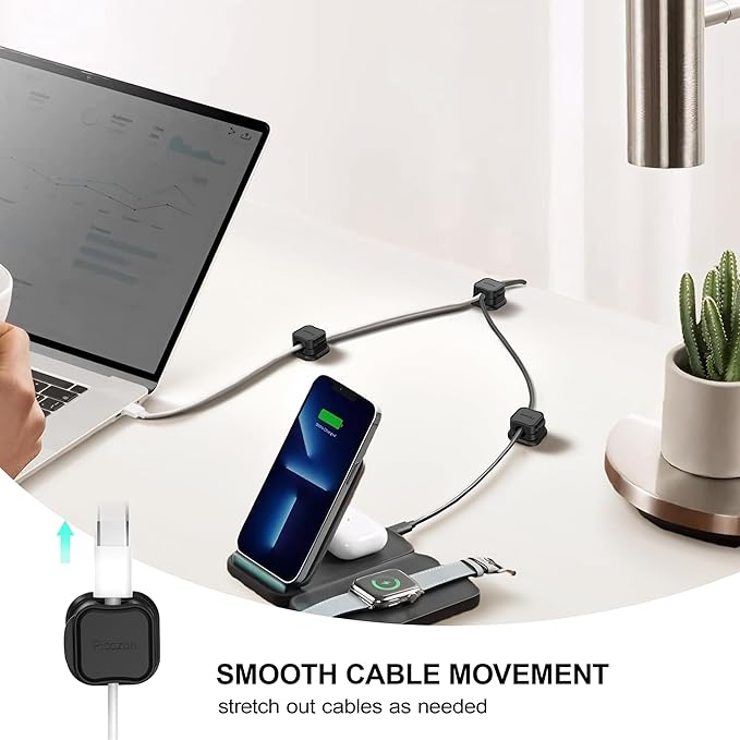 8 Pack Magnetic Cable Clip Organizer Cord Holder, Picozon Adhesive Cable Management, Wire Phone USB Charger Cable Holder, Keeper Organizer for Office Home Desktop Table - Black