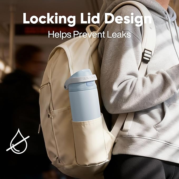 ENCOOL Leakproof Insulated Water Bottle with Straw Dual-Sip Water Bottle Bag-Safe Design for Work, Commute & Gym – Keeps Drinks Cold All Day, 18 oz, Clay Grey