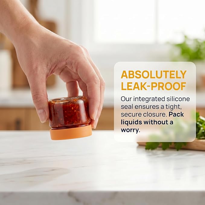 EONJOE 2 oz Glass Jars with Lids Dressing Containers Sauce Cups Mini Condiment Dip Jars To Go Lunch Accessories,12-Pack