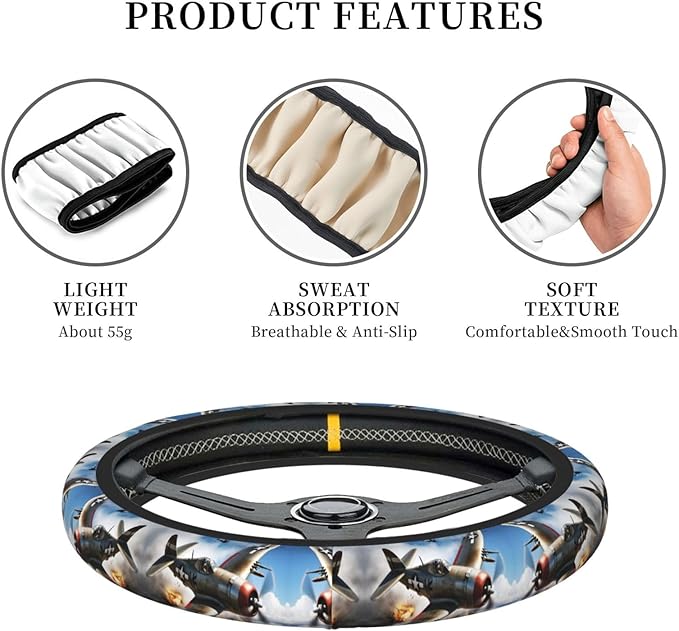 Neoprene Steering Wheel Cover Vintage Fighters Car Steering Wheel Cover Universal Fit for Most Cars