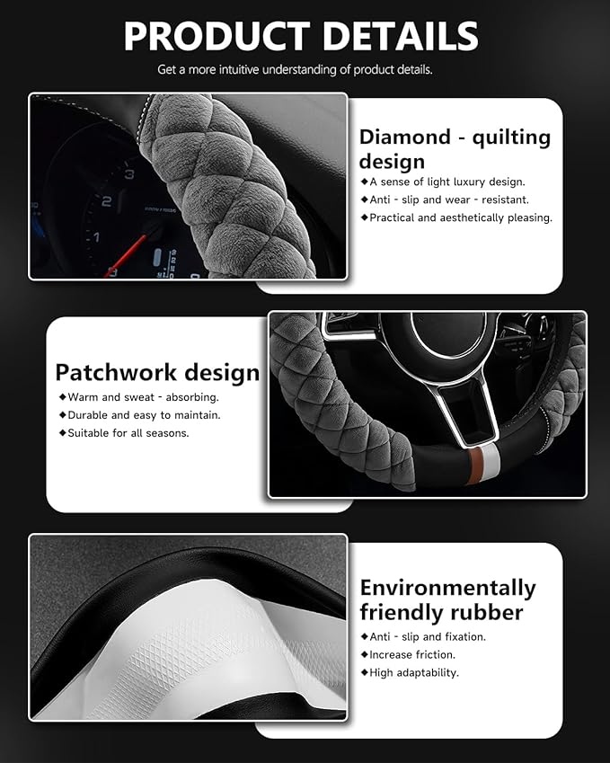 Cxtiy Fluffy Steering Wheel Cover Women Men Plush Steering Wheel Warmer for Winter Soft Fuzzy Luxury Car Accessories (A-Gray)
