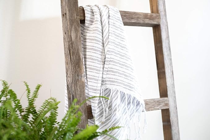 BarnwoodUSA Rustic Farmhouse Decorative Ladder - Our 6 ft Ladder can be Mounted Horizontally or Vertically and is Crafted from Upcycled Wood | No Assembly Required | Weathered Gray