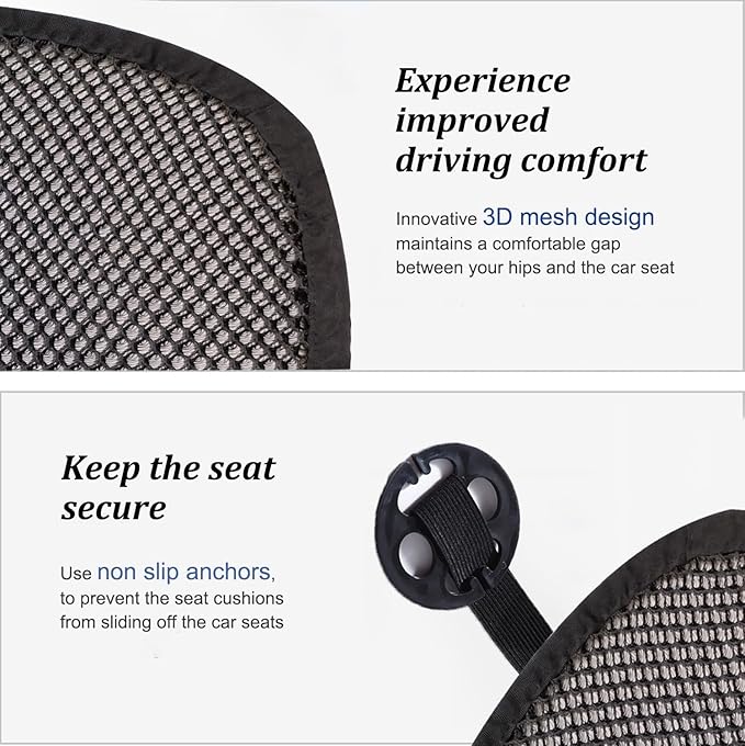 YUNZLAN Breathable 3D Air Mesh Car Seat Pad,Summer Cool Chair Seat, Car Seat Pads, Home Office Chair, Wheelchair 20" x 20" (Black, 1 Pack Seat Pad)