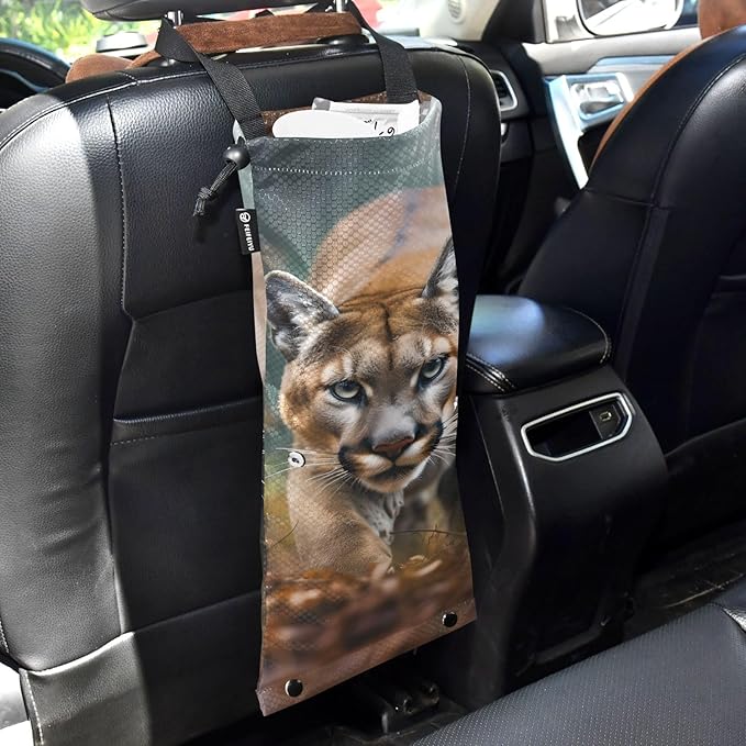 ALAZA Hanging Car Trash Bags Garbage Bag Trash Can for Back Seat Small Leopard Wild Washable Storage Bag Retractable 2 Pack