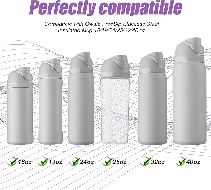 2pcs Water Bottle Top Lid Compatible with Owala FreeSip 24oz 32oz, Sealing Parts Replacement Stopper Silicone Plug Accessories for Owala Free Sip 19/24/32/40oz Seal Gasket Bottle Cap Mouth (Purple)