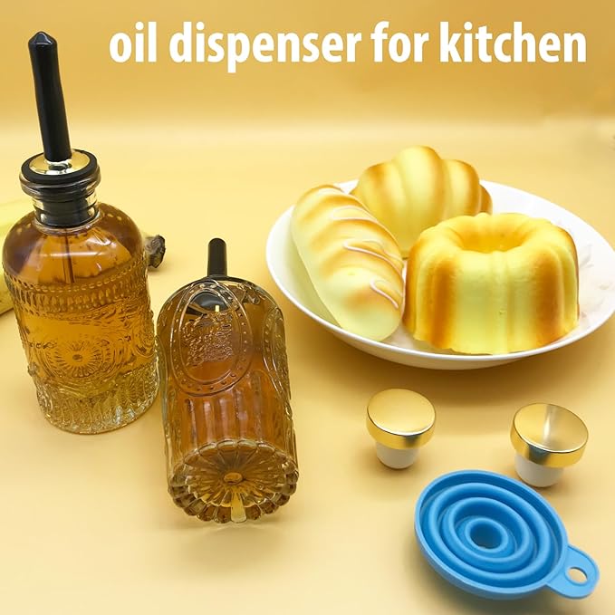Olive Oil Dispenser Bottle, 2 Pcs Oil and Vinegar Dispenser Set,Glass Oil Bottles 7OZ,Coffee Syrup Dispenser, Elegant Glass Cooking Dispenser for Kitchen