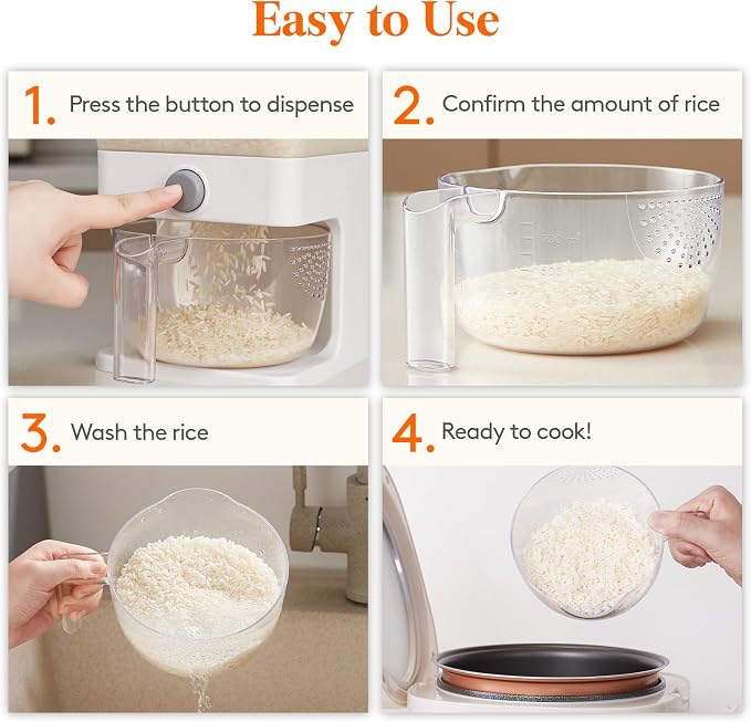 Lifewit 2 Pack Rice Dispenser 25 Lbs(11.3kg), Rice Storage Container Sealed Moisture Proof with Measuring Cup for Kitchen Pantry Household, BPA-Free, Clear