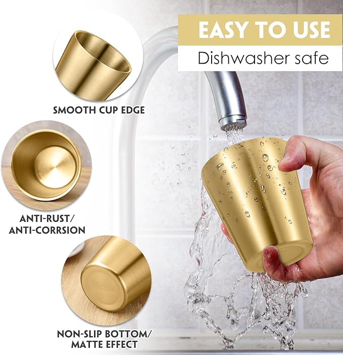 Mimorou 8 Pack Stainless Steel Insulated Cup 10 oz Metal Tumbler Double Wall Vacuum Water Glasses Camping Reusable Mugs BBQ Home Office Party Coffee(Gold)