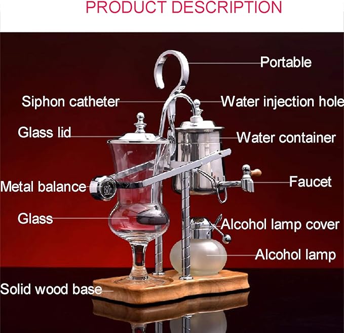 Luxury Balancing Siphon Coffee Maker/Brewer,Balance Syphon Coffee Maker Double Column,Easy to Clean Permanent Filter and Water Retainer,B