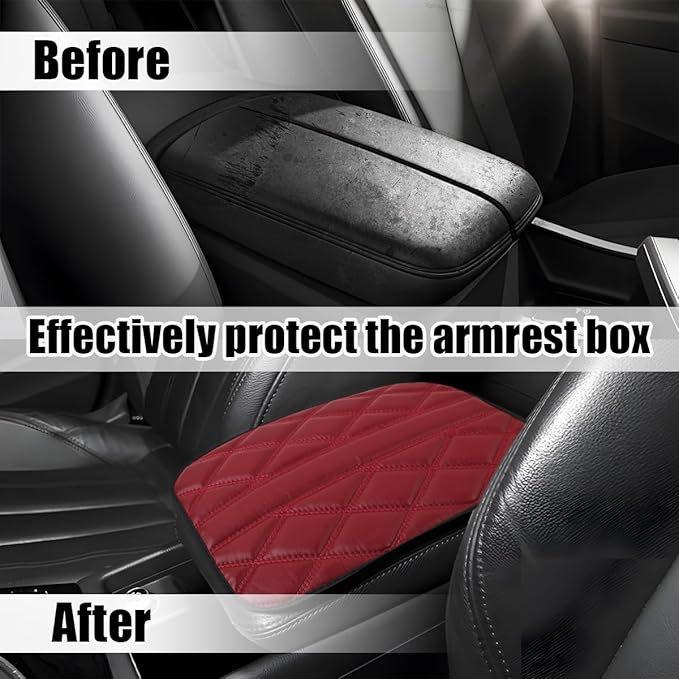 Car Center Console Cushion Pad, Leather Waterproof Vehicle Armrest Seat Box Cover, Comfortable Automotive Interior Arm Rest Protector Accessories, Universal for SUV, Sedan, Truck (Wine Red)
