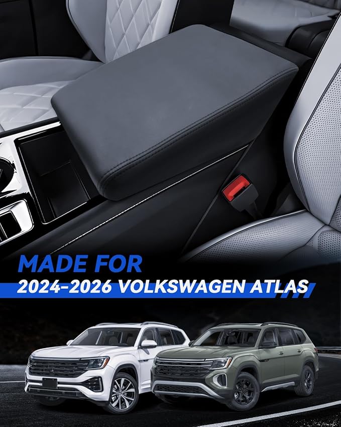 Armrest Cover for 2024 2025 2026 Volkswagen Atlas SE, SE with Technology, SEL, SEL Premium R-Line Accessories Center Console Middle Lid Pad Protector for Car Elbow Rest