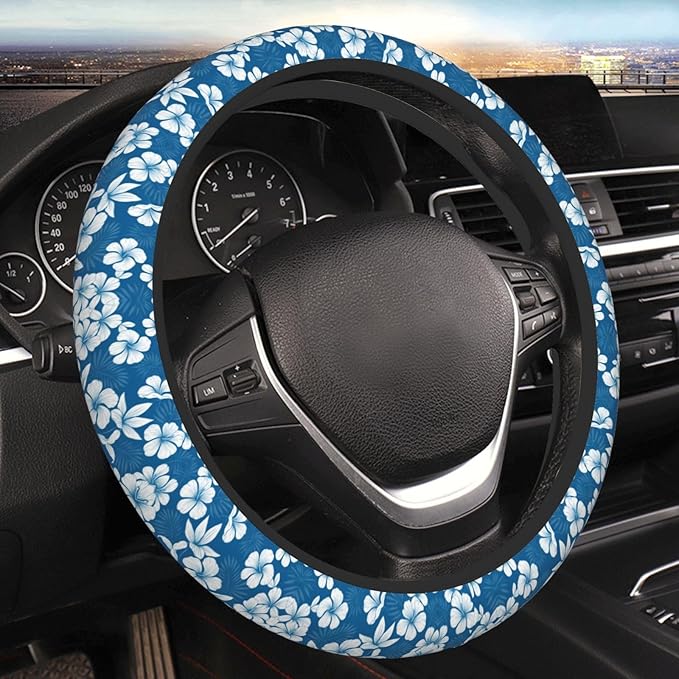 Hawaiian Flowers Universal Fit Steering Wheel Cover for Car, Truck, and SUV, Durable Steering Wheel Protection
