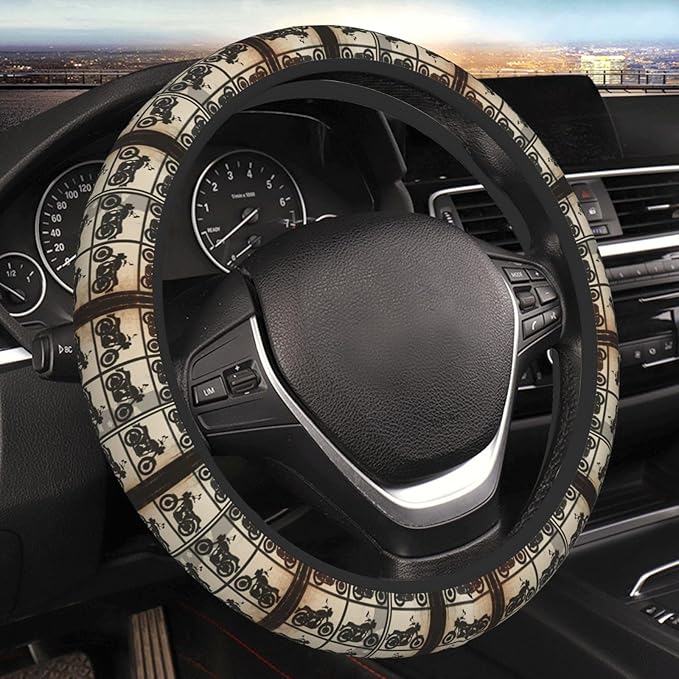 Neoprene Steering Wheel Cover Motorcycle Pattern Car Steering Wheel Cover Universal Fit for Most Cars