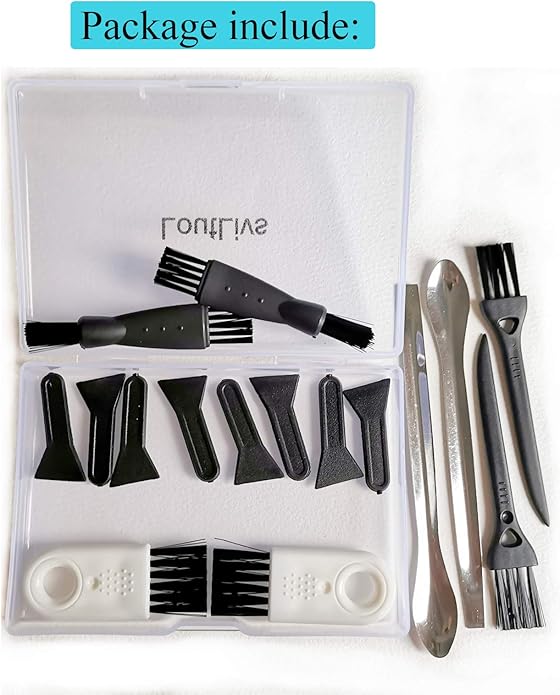 Black Scrapers, LoutLivs Brushes & Spoons Kit for Herb Grinder (Keef Scraper Brushes & Spoons Kits