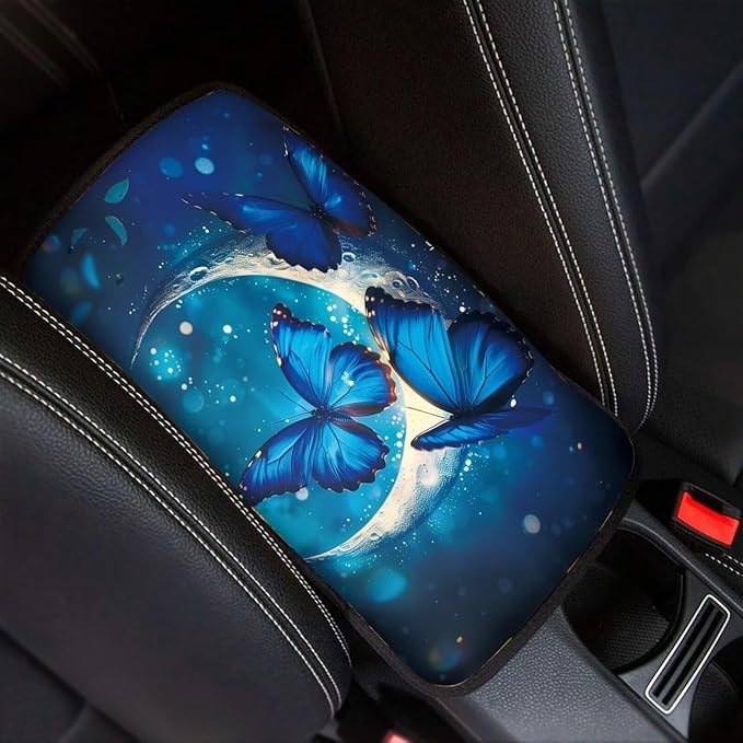Mintutlipy Blue Butterfly and Moon Car Center Console Covers Car Armrest Storage Box Mat Universal Waterproof Automobile Armrest Covers Easy to Install