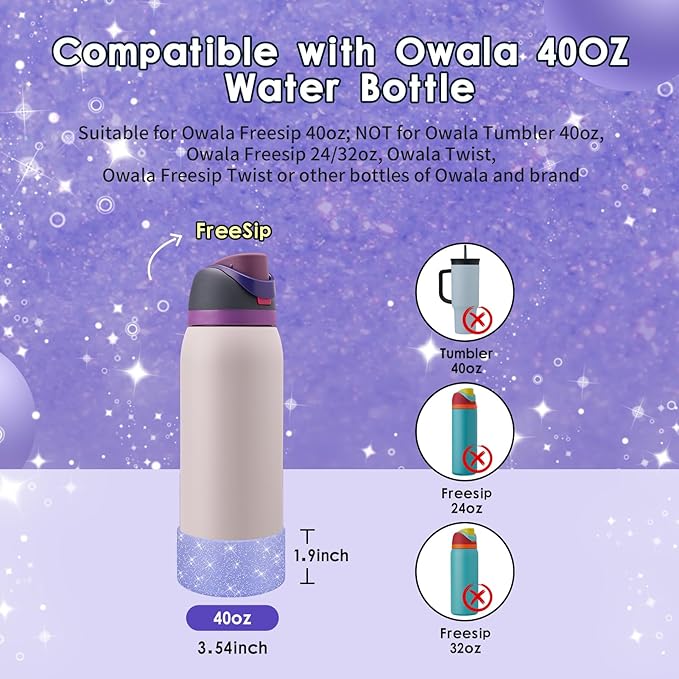 Protective Glitter Silicone Boot Compatible with Owala 24oz 32oz 40oz, Bling Cup Sleeve Bottom Bumper Cover Compatible with Owala FreeSip, Twist, or Flip Stainless Steel Water Bottles
