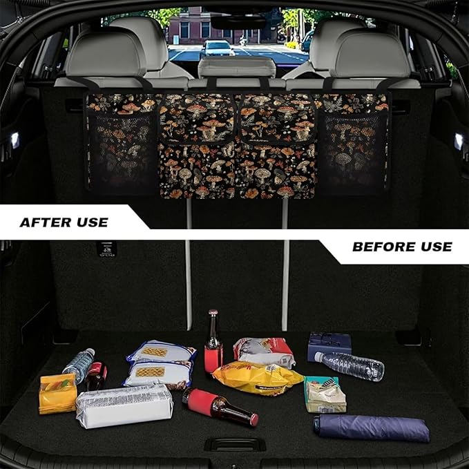Mushroom Car Trunk Organizer with 4 Pockets Hanging Car Backseat Storage Bag Multipurpose Car Interior Accessories for SUV Pickup Truck Van