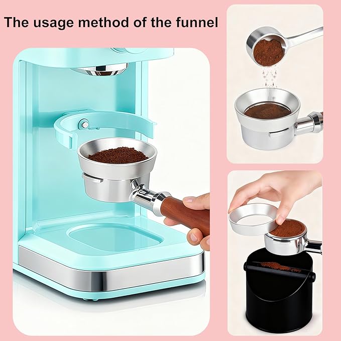 51mm Espresso Dosing Funnel & Silicone Mat, Magnetic Coffee Dosing Ring Aluminum Metal,Reusable Funnel and Silicone Mat Fits 51mm Bottomless Portafilter