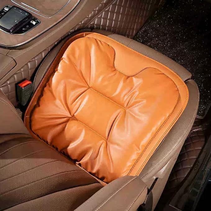 Skin-Friendly Leather Seat Cushions, Universal Non-Slip Breathable Car Seat Cushions, Memory Foam Seat Pad for Car, Office Or Home Chair(Orange)