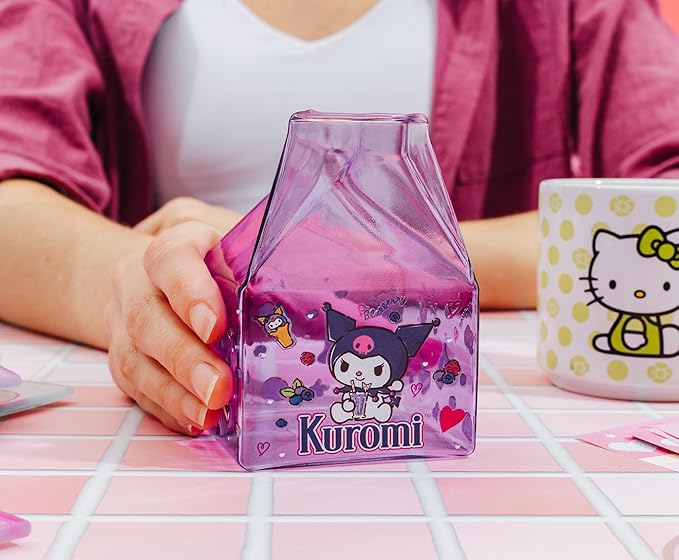 Silver Buffalo Sanrio Hello Kitty and Friends Featuring Kuromi Blueberries Purple Glass Milk Cup, 11.9 Ounces