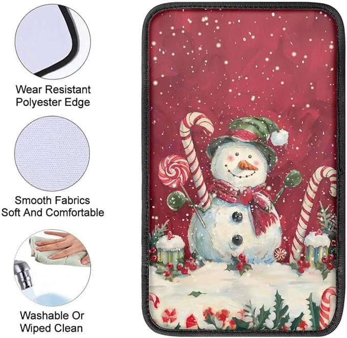 Christmas Snowman Car Console Covers Armrest Console Cover Soft Car Center Console Cover Accessories Protect from Pet Claws Universal Cars Interior Accessories Decoration