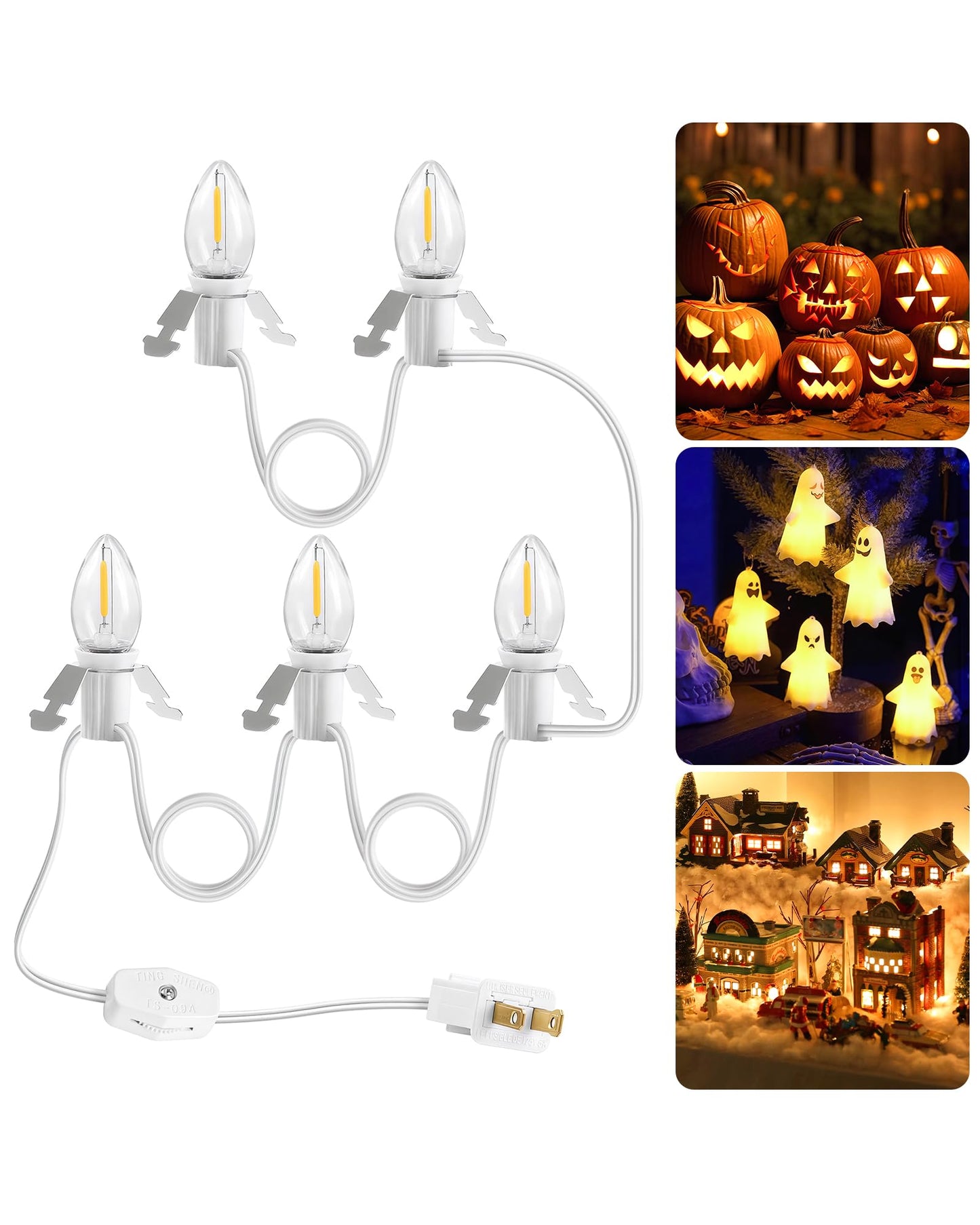 GOEBLESON Christmas Village Lights, 10.5FT String Lights with 5 C7 LED Bulbs, Warm White, Model W07VL05