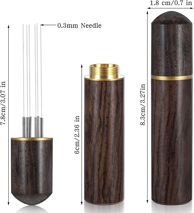 Espresso Needle Distributor,6 Needles 0.3mm Espresso Coffee Stirrer,Coffee Stirring Tool,Professional Barista Espresso Distribution Tool,Natural Wood Handle,Espresso Machine Accessories,Brown