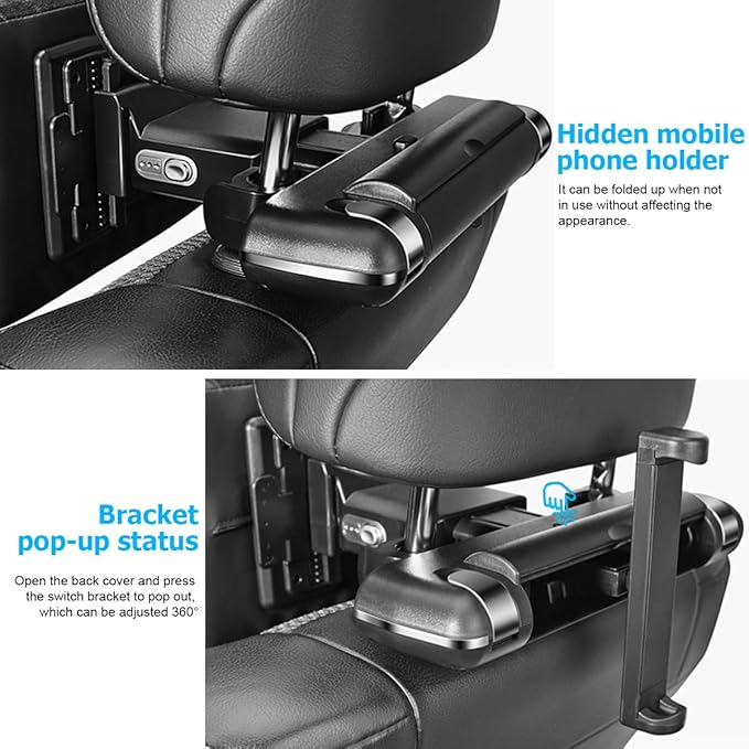 Mandark Car Neck Pillow, Memory Foam Vehicles Adjustable Support Headrest Pillow with Hook ＆ Tablet Phone Holder Mount, Multifunctional Auto Interior Accessories, Universal for SUV RV Truck (Brown)