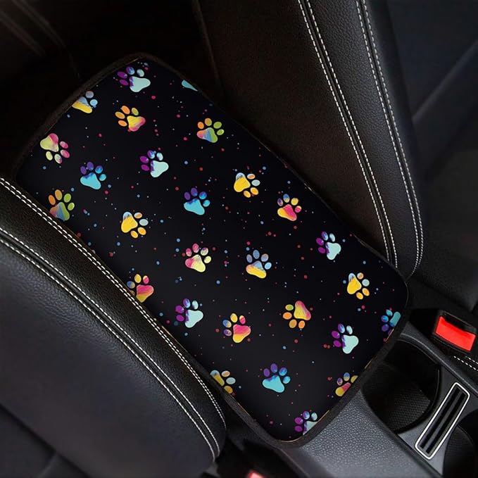 Dog Paw Print Car Center Console Cover Soft Protector Armrest Console Cover Car Center Console Cover Accessories Universal Fit Most Cars Women Men