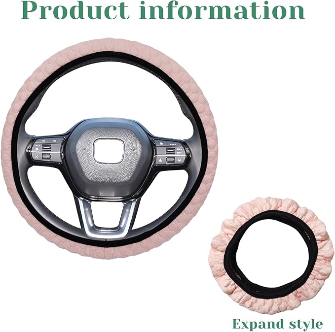 Elastic Stretch Steering Wheel Cover Soft Steering Wheel Protector for Women Girls, Universal 15 inch, Cool in Summer, Microfiber Breathable Ice Silk, Anti-Slip, Easy Carry, Pink