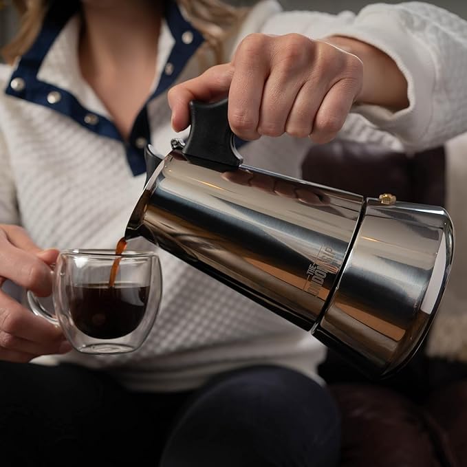 London Sip Stainless Steel Stovetop Espresso Maker Moka Pot Italian Coffee Percolator, Silver, 10 Espresso Cups