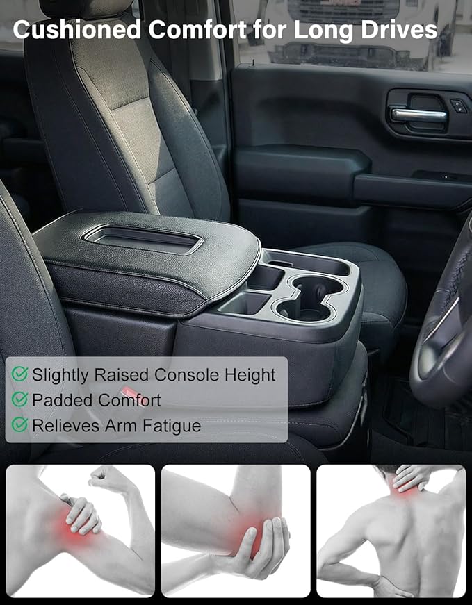 Center Console Armrest Cover for 2019-2026 Chevy Silverado/GMC Sierra 1500 2500 3500 HD, PU Leather Middle Console Lid Protector Arm Rest Cushion Anti-Scratch Thick Pad (Jump Seat Only)