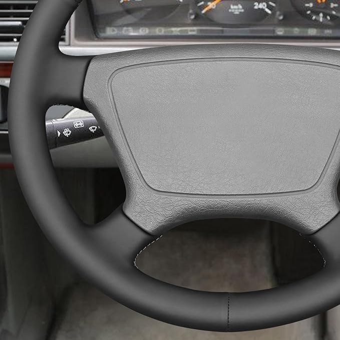 MEWANT Black Hand Stitch Steering Wheel Cover for C-Class W202 E-Class W210 W124 S-Class W140 1993-2000 Smooth Microfiber Leather DIY Wrap Custom Fit Classic Car Interior Accessories