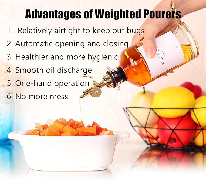 Pafusen 6 Pack Auto Flip Olive Oil Dispenser, Liquor Pour Spout, Oil Dispenser for Kitchen, Easily Turn Your Bottles into Dispensers for Liquor, Vinegar, Coffee Syrup or Oils, Weighted Pourer, Gold