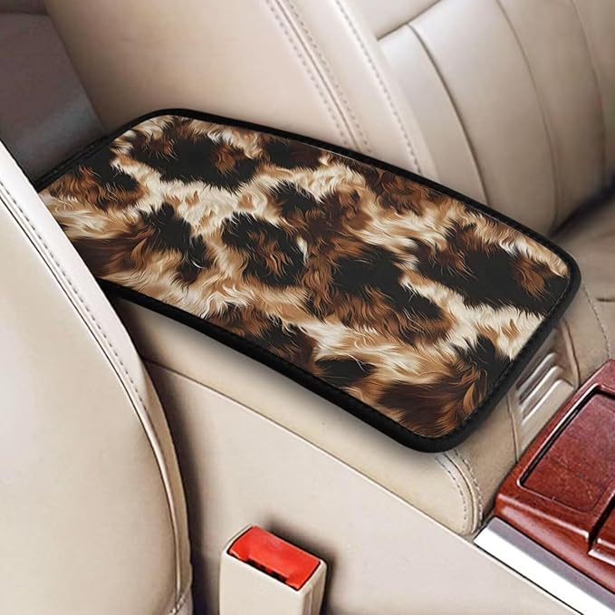 Center Console Cover Cow Cowhide Auto Middle Console Armrest Lid Protective Covers Brown Arm Rest Pads Car Decor Accessories