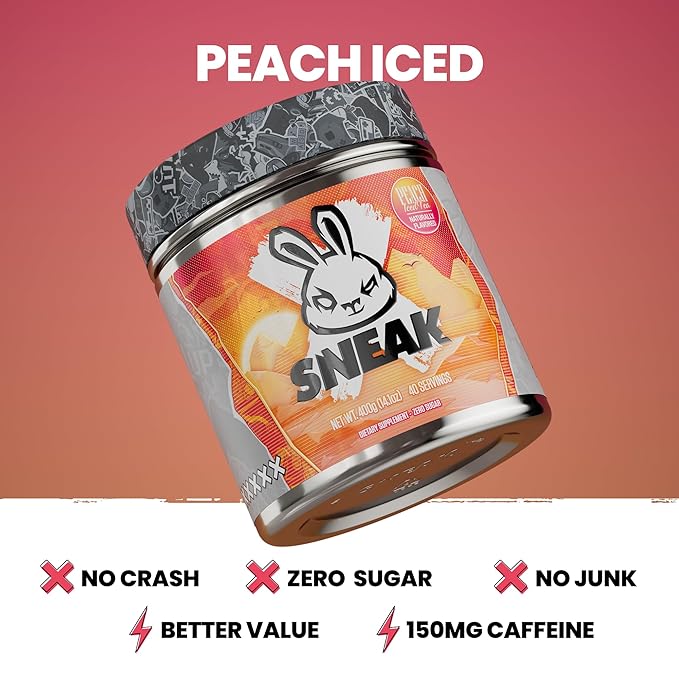 SNEAK Energy Drink Powder | Peach Iced Tea | No Sugar. No Nasties. Just Natural Caffeine, Focus-Boosting Nootropics | 40 Servings