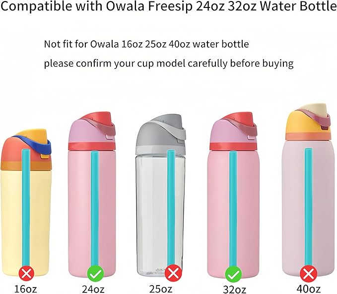 Joshey 6PCS Replacement Straws for Owala FreeSip 24oz & 32oz Water Bottles - Reusable Plastic Straws with 1 Cleaning Brush, Travel Tumbler Accessories Parts - 3 Colors (Brown, Royal-Blue, Green)