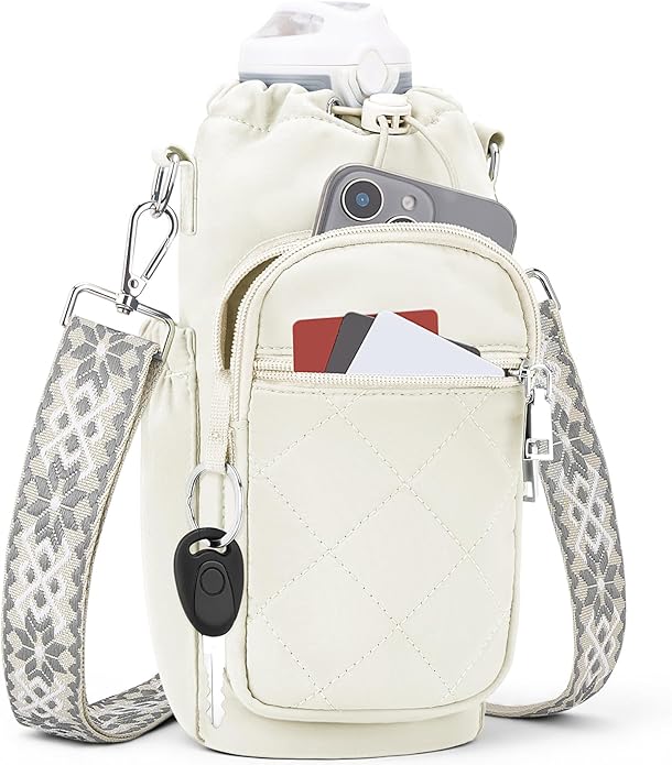Water Bottle Carrier Bag with Strap, Water Bottle Purse with Phone Pocket 40oz for Walking Hiking