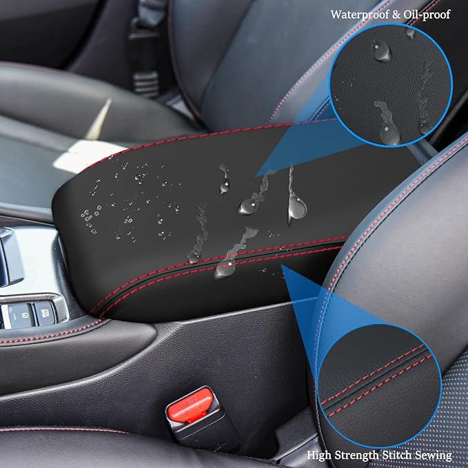 for Honda 11th Accord 2023 2024 Center Console Cover Anti-Scratch Waterproof Leather Armrest Pad Protector Cushion Interior Accessories(Black + Red Stitches)