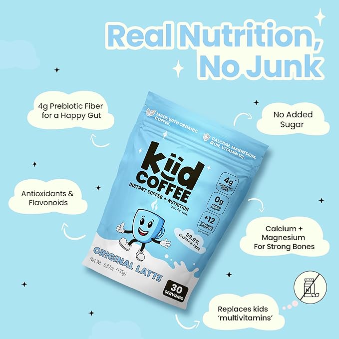 Kiid Coffee - 99.9% Caffeine-Free Organic Coffee for Kids - As Seen on Shark Tank - 12 Vitamins & Minerals, 4g Prebiotics, 0g Sugar - Non-GMO & Gluten-Free - Healthy Snack - Original - 30 Servings