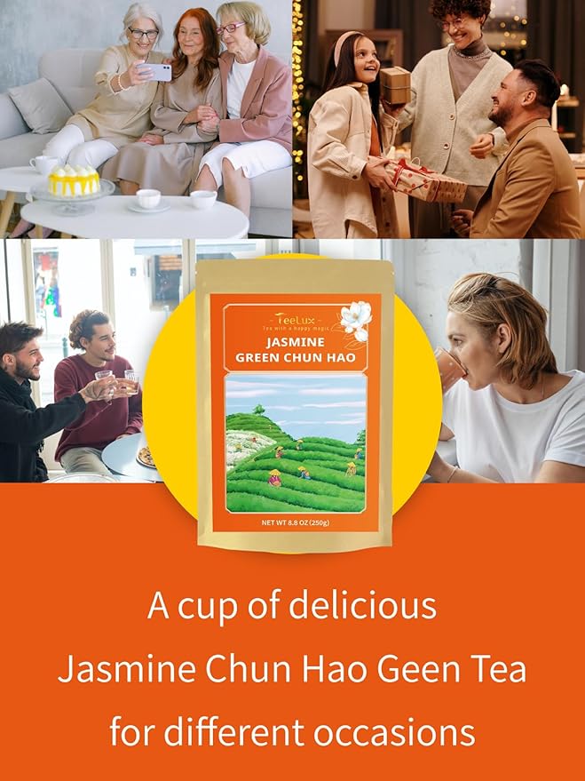TeeLux Jasmine Green Tea Loose Leaf, Natural Premium Jasmine Chun Hao with Pleasant Aroma, Hot & Iced Tea, 8.8 Ounce