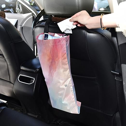 ALAZA Hanging Car Trash Bags Garbage Bag Trash Can for Back Seat Small Marble Pink Watercolor Washable Storage Bag Retractable 2 Pack