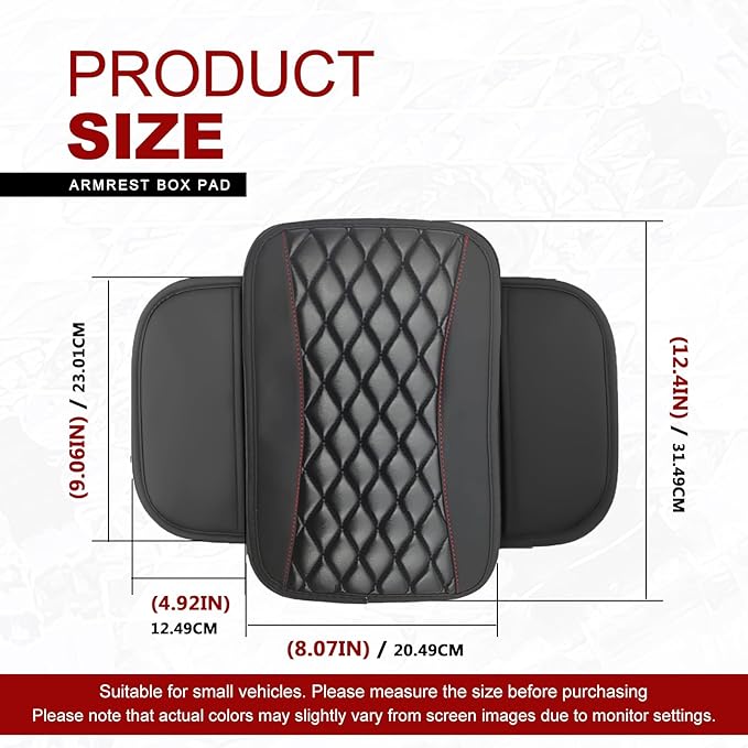 Car Center Console Cover with Side Storage Pockets, Universal Leather Waterproof Armrest Seat Box Cover Protector, Comfortable Car Decor Accessories Fit for Most Cars, Vehicles, SUVs (Black)